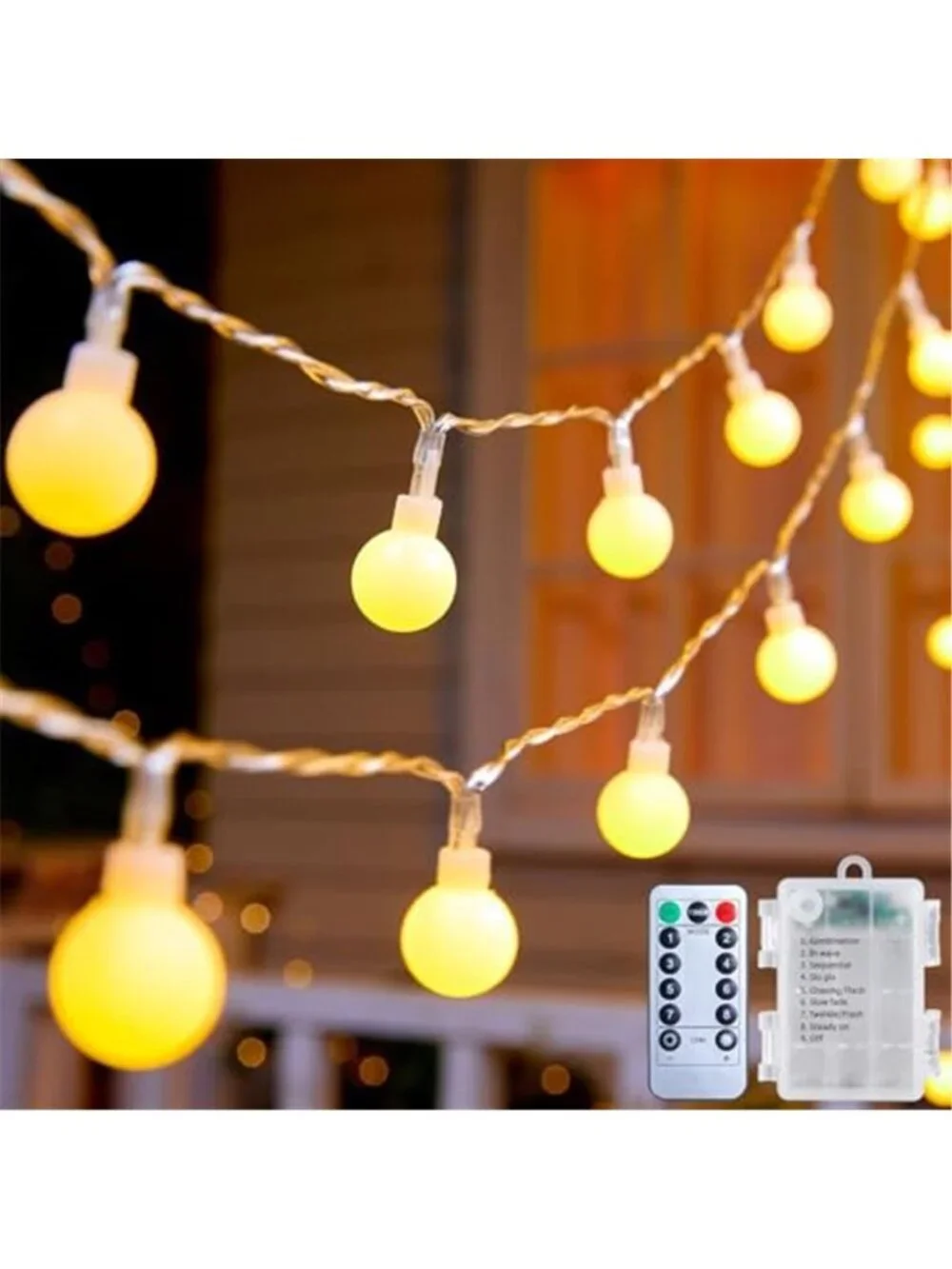 60 LED Globe String Lights Battery Operated Remote Waterproof Warm White 21FT